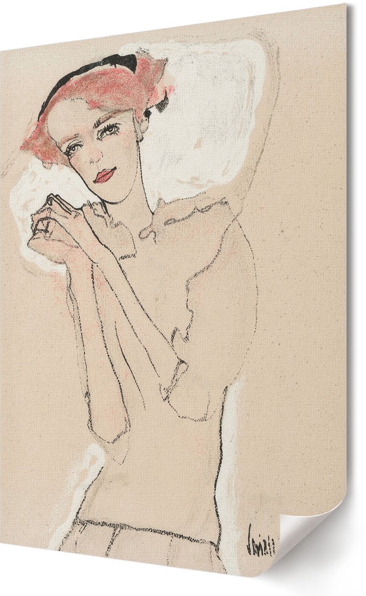 Coloray Polycanvas Wandposter - Portret Van Een Vrouw I, Tekening - 420 x 594 - Beige Poster - Rechthoek - Interieurdecoratie - Woonkamer, Slaapkamer, Kantoor - Rustiek