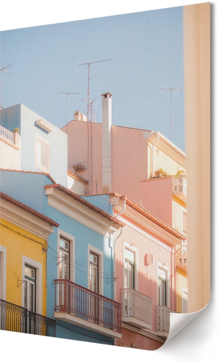 Coloray Polycanvas Poster - Pastelkleurige Gebouwen, Fotografie - 420 x 594 - Blauw Design - Rechthoek - Kunstposter - Woonkamer, Slaapkamer, Kantoor - Modern