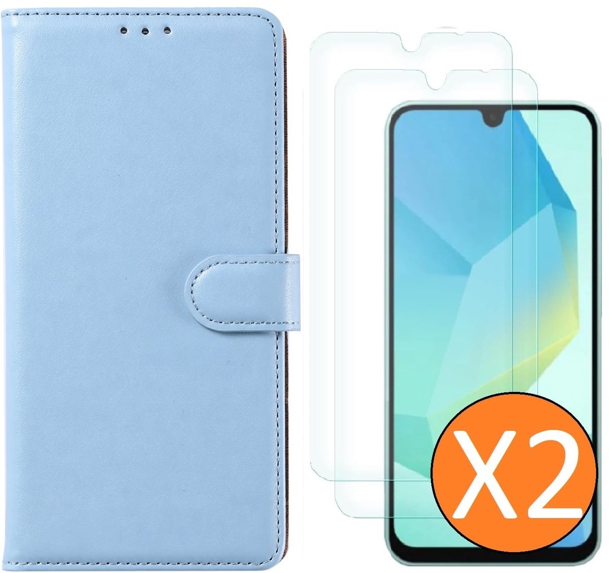 Hoesje geschikt voor Samsung Galaxy A16 4G / 5G hoesje Blauw pasjeshouder telefoon hoes - Met screenprotector tempered glass voor Galaxy A16 4G / 5G - 2x