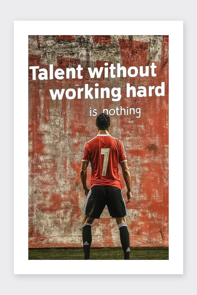 Cristiano Ronaldo Poster - Talent - Hard Work - Tekst - Quote - Voetbal - Motivatie - Coole - Sport - posters - formaat 30x40cm - Wanddecoratie - BXS4949YR - Met kader - passe-partouts stijl