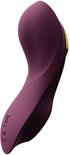 Vibrateur violet avec accent doré et marquage CE.