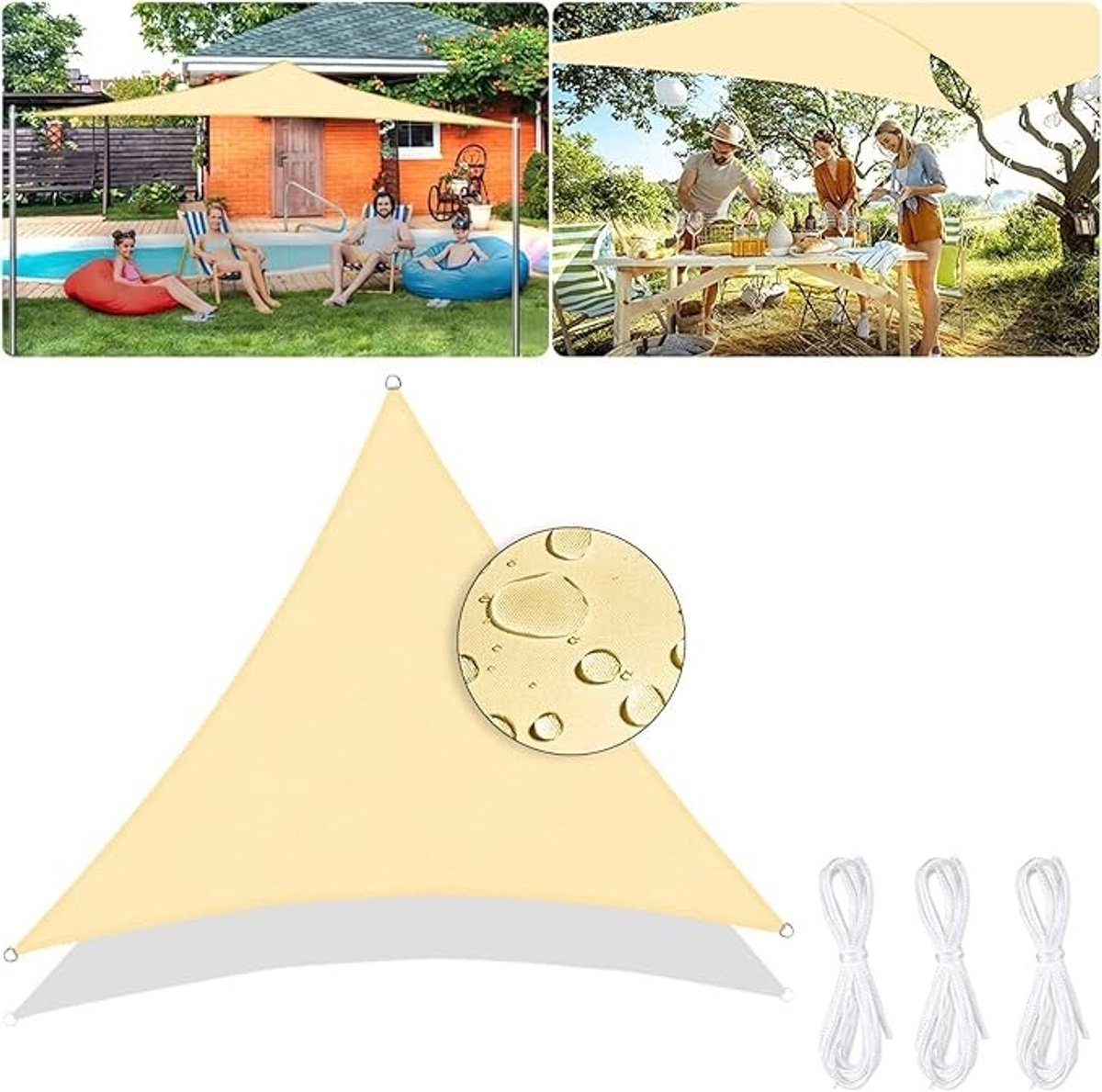 PolkaHome Driehoekig Zonnezeil 3x3x3 m – Waterdicht Schaduwdoek met UV-bescherming voor Tuin en Terras