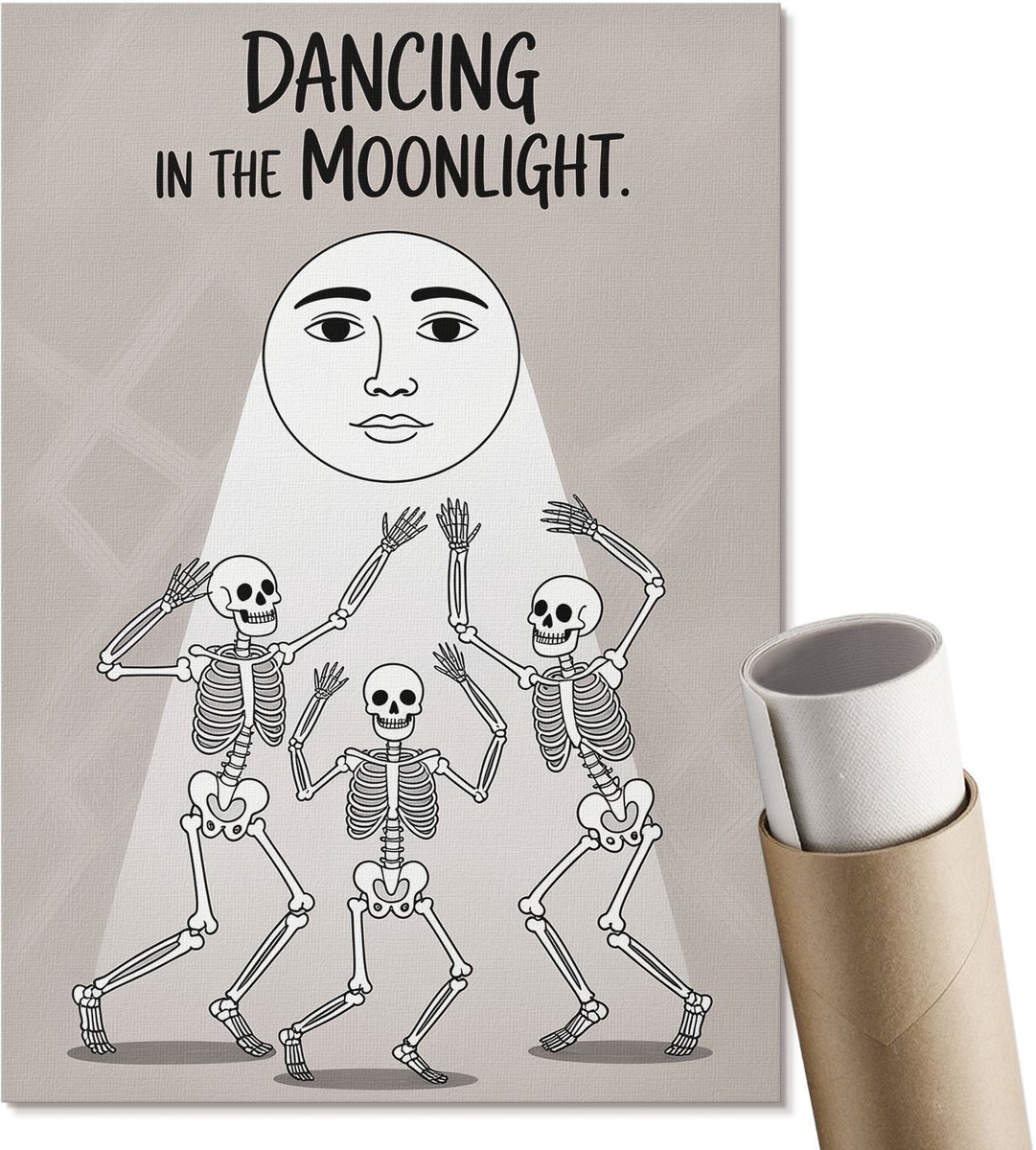 Coloray Polycanvas Poster - Dansen In Het Maanlicht, Illustratie - A4 - Beige Design - Rechthoek - Kunstposter - Woonkamer, Slaapkamer, Kantoor - Humoristisch