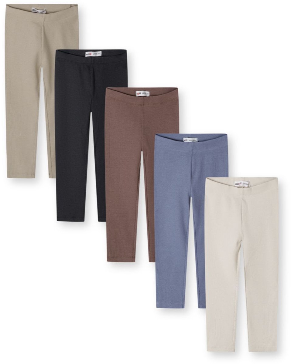Minoti meisjes legging 5-pack geribd - katoen - beige
