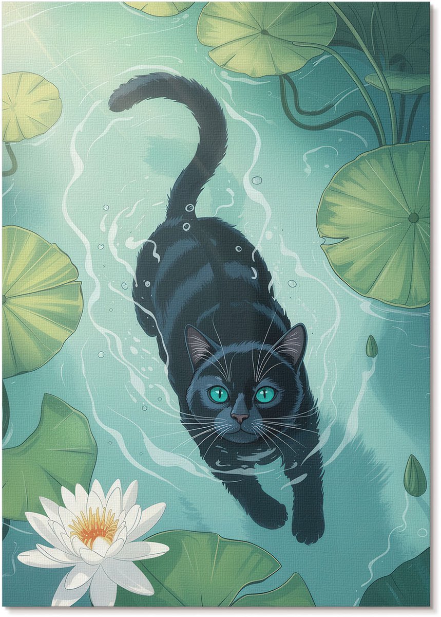 Tulup Canvas Poster Polycanvas - Katje In Het Water, Illustratie - A4 - Turkoois Decoratie - Rechthoek - Kunstposter - Woonkamer, Slaapkamer, Kantoor - Kinder