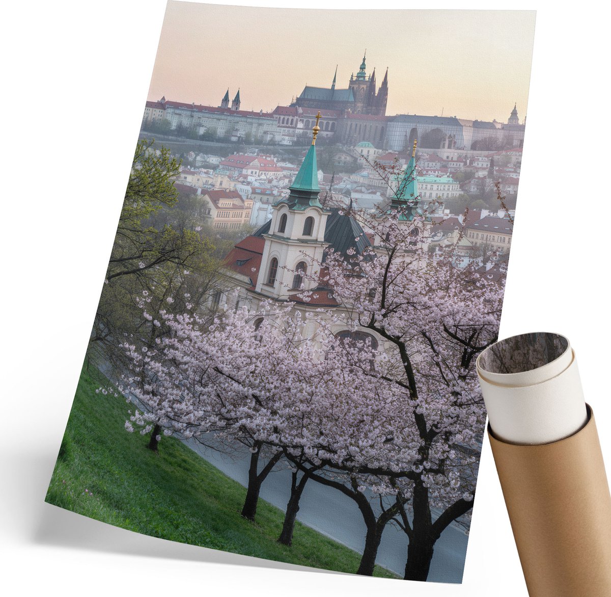 Coloray Polycanvas Wandposter - Lente Stad, Fotografie - 210 x 297 mm - Groen Wanddecoratie - Rechthoek - Muurkunst - Woonkamer, Slaapkamer, Kantoor - Klassiek