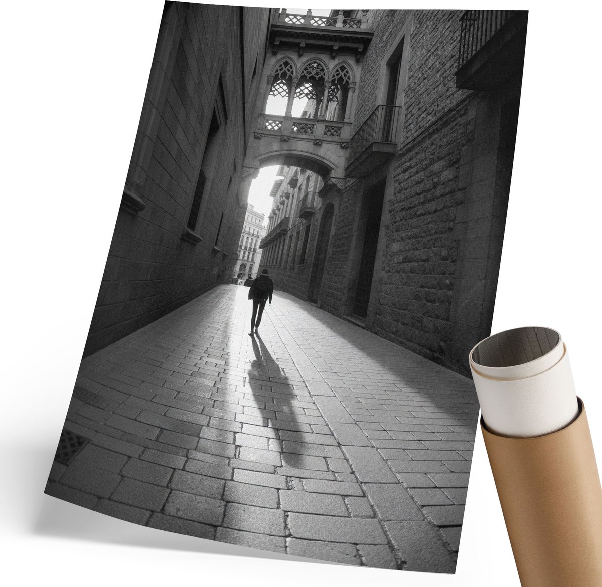 Coloray Polycanvas Wandposter - Zwart-Witte Straat, Fotografie - 210 x 297 mm - Zwart-wit Motief - Rechthoek - Muurkunst - Woonkamer, Slaapkamer, Kantoor - Klassiek