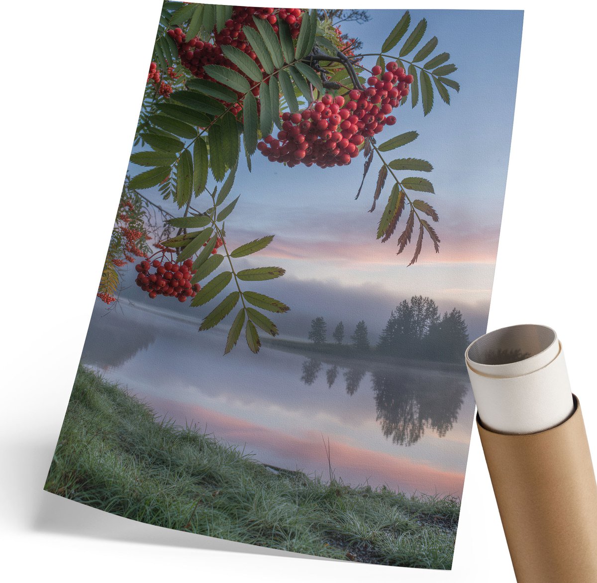 Coloray Polycanvas Wandposter - Nachtstad, Zwart-wit - 210 x 297 mm - Groen Illustratie - Rechthoek - Canvasposter - Woonkamer - Klassiek