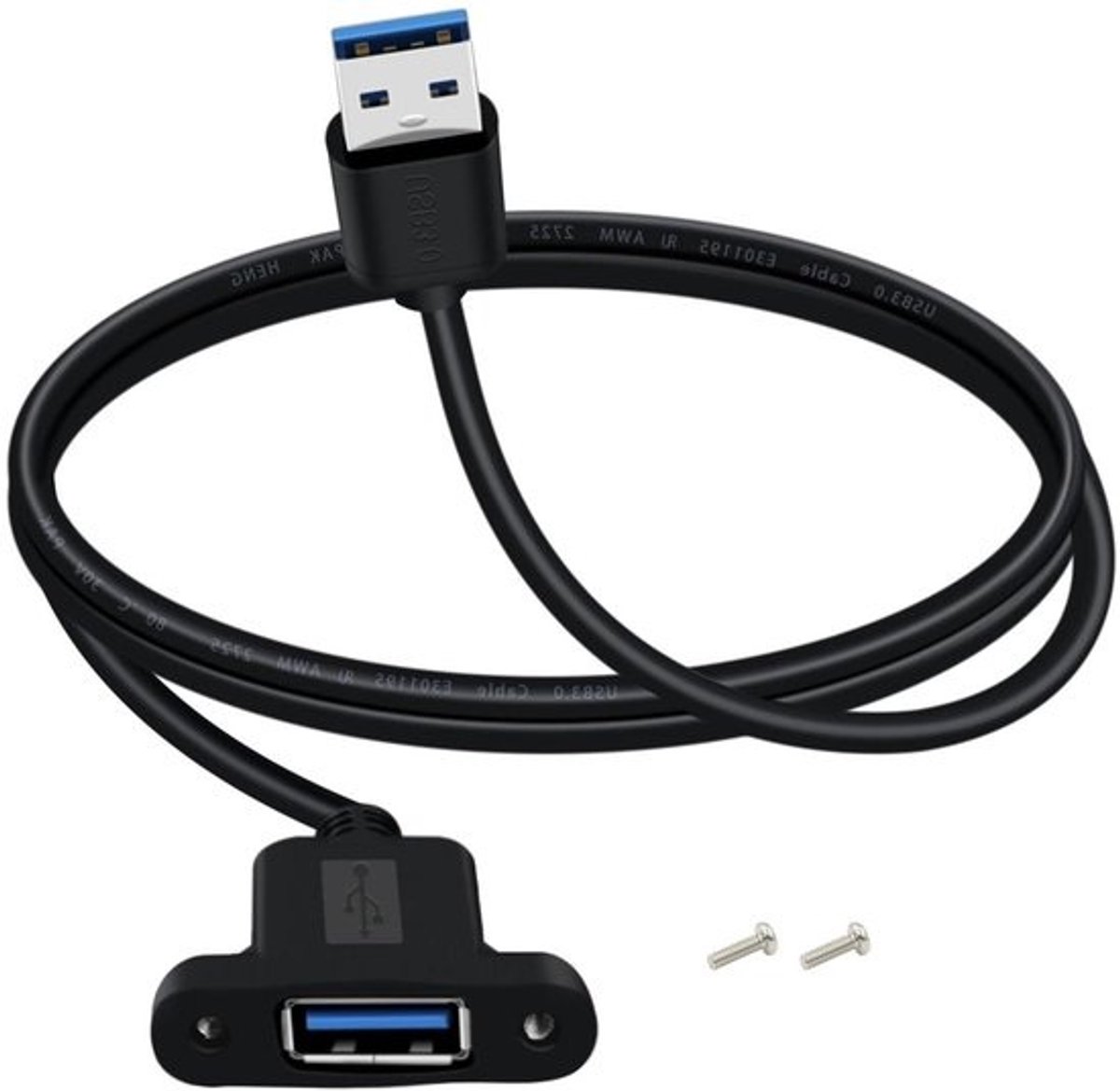 USB Paneelmontage Kabel - Verlengsnoer USB A - Apparaten Aansluiten - 5Gbps Hoge Snelheid - 1 m - Zwart