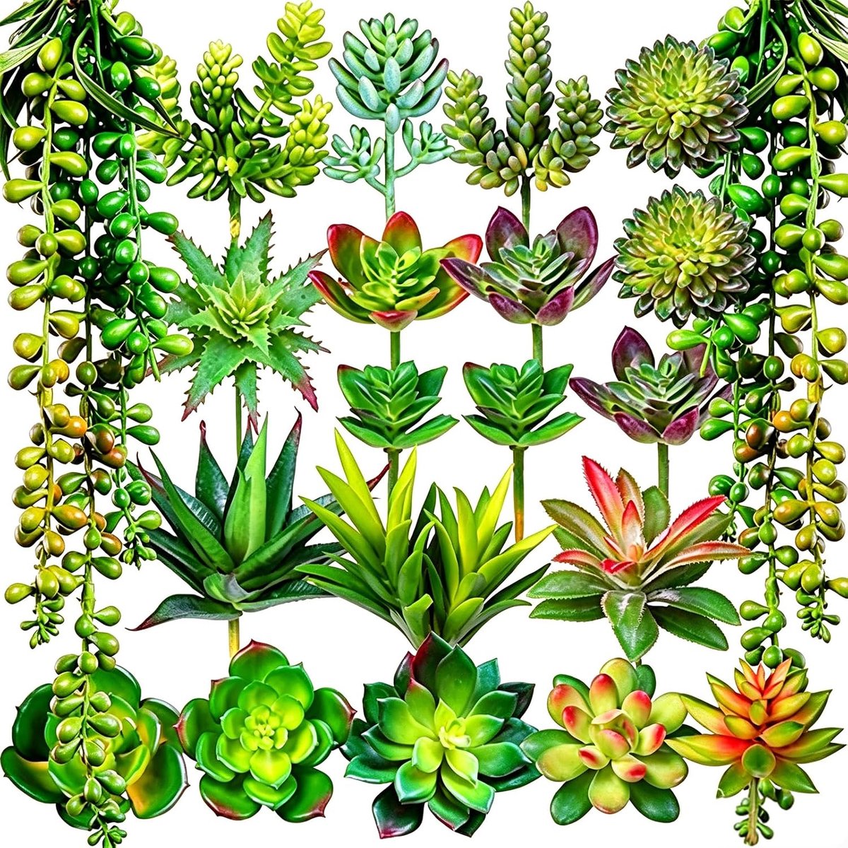 Kunstvetplanten - Set van 19 - Met Vleesetende Planten - Groen