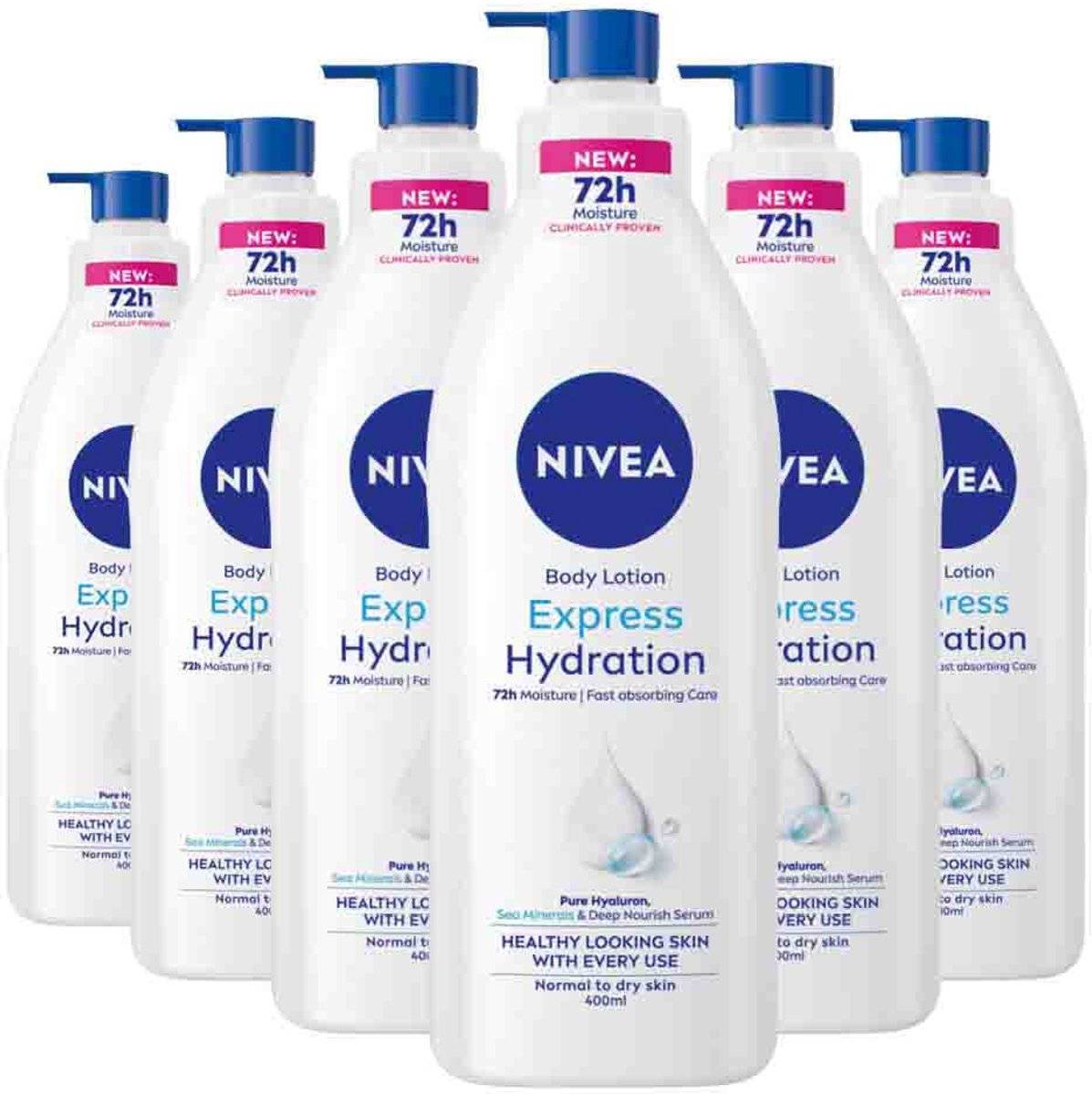 NIVEA Bodylotion Pump Express Hydration - 6 x 400 ml - Voordeelverpakking