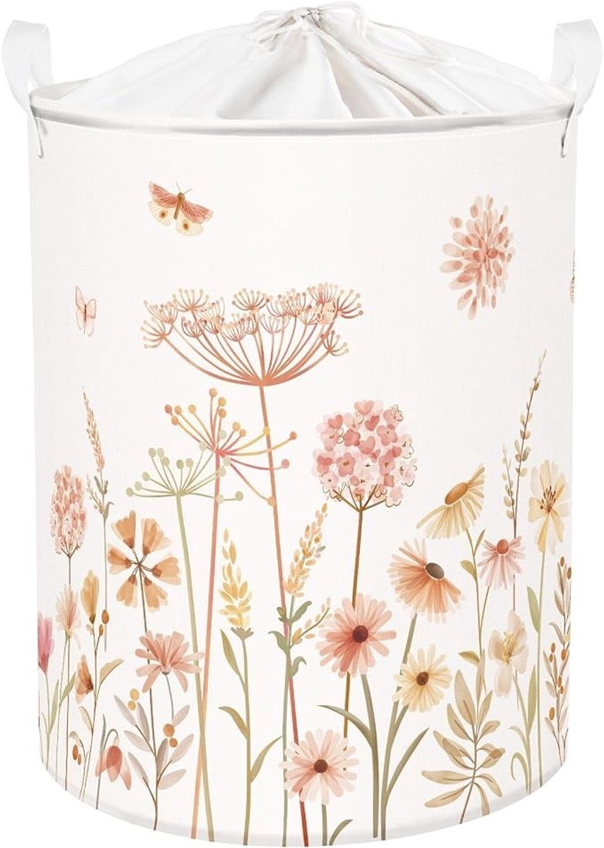 PolkaHome Opvouwbare Wasmand met Bloemenprint en Handvatten - 63L
