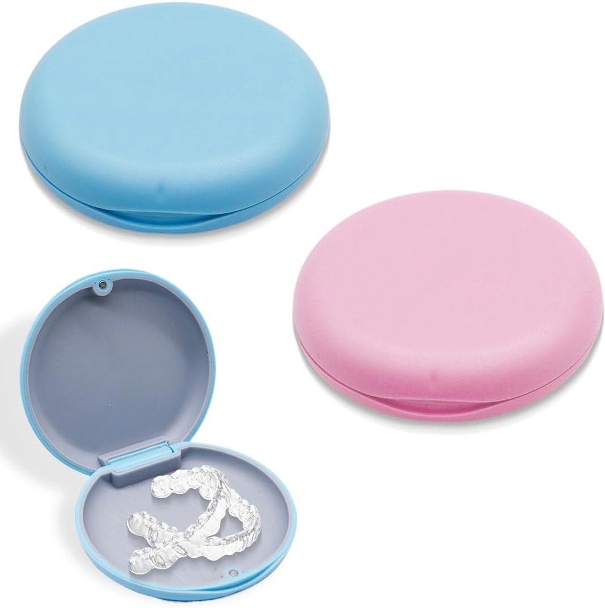 Set van 2 opbergdozen voor tandprotheses - praktische en stijlvolle opslag voor gebitsprotheses, blauw en roze