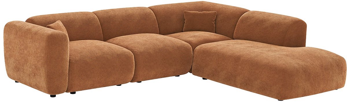 Vente-unique Hoekbank rechts met chaise longue-rugleuning in terracotta fijn ribfluweel - POGNI van Maison Céphy