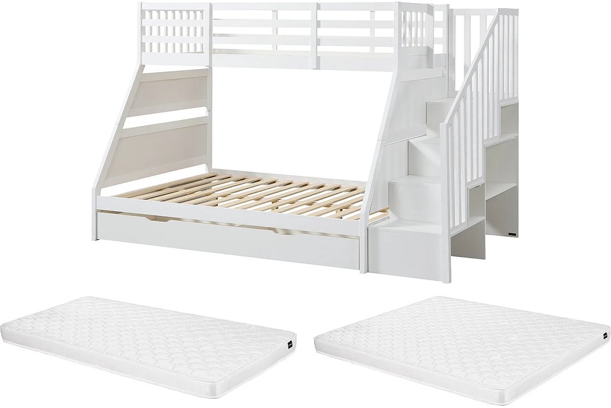 Vente-unique Stapelbed hout wit 90 x 190 cm, 140 x 190 cm