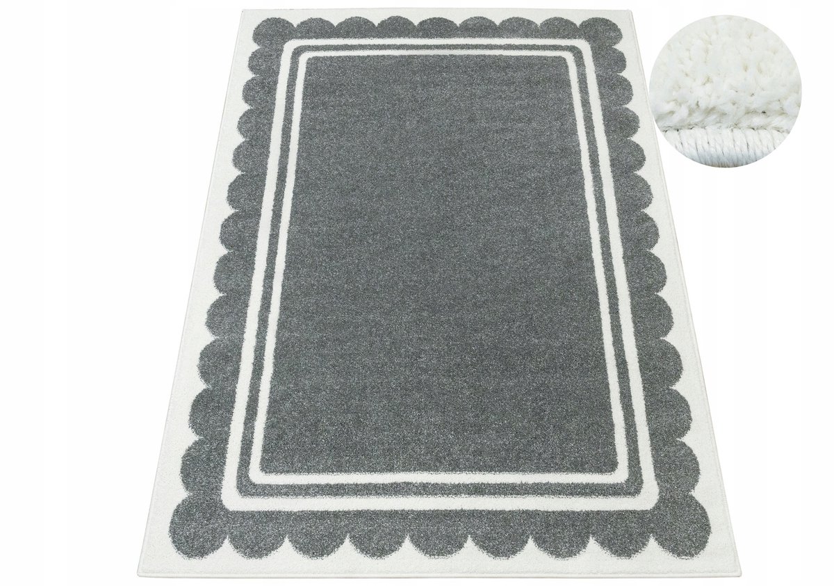 Kinderkamer vloerkleed Lima grijs crème met rand 120x170 cm