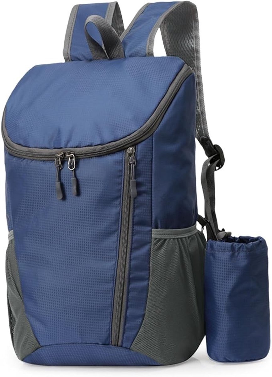 PolkaHome Opvouwbare Rugzak 15L - Lichtgewicht Wandelrugzak met Ruitpatroon, Waterbestendig Nylon, Blauw