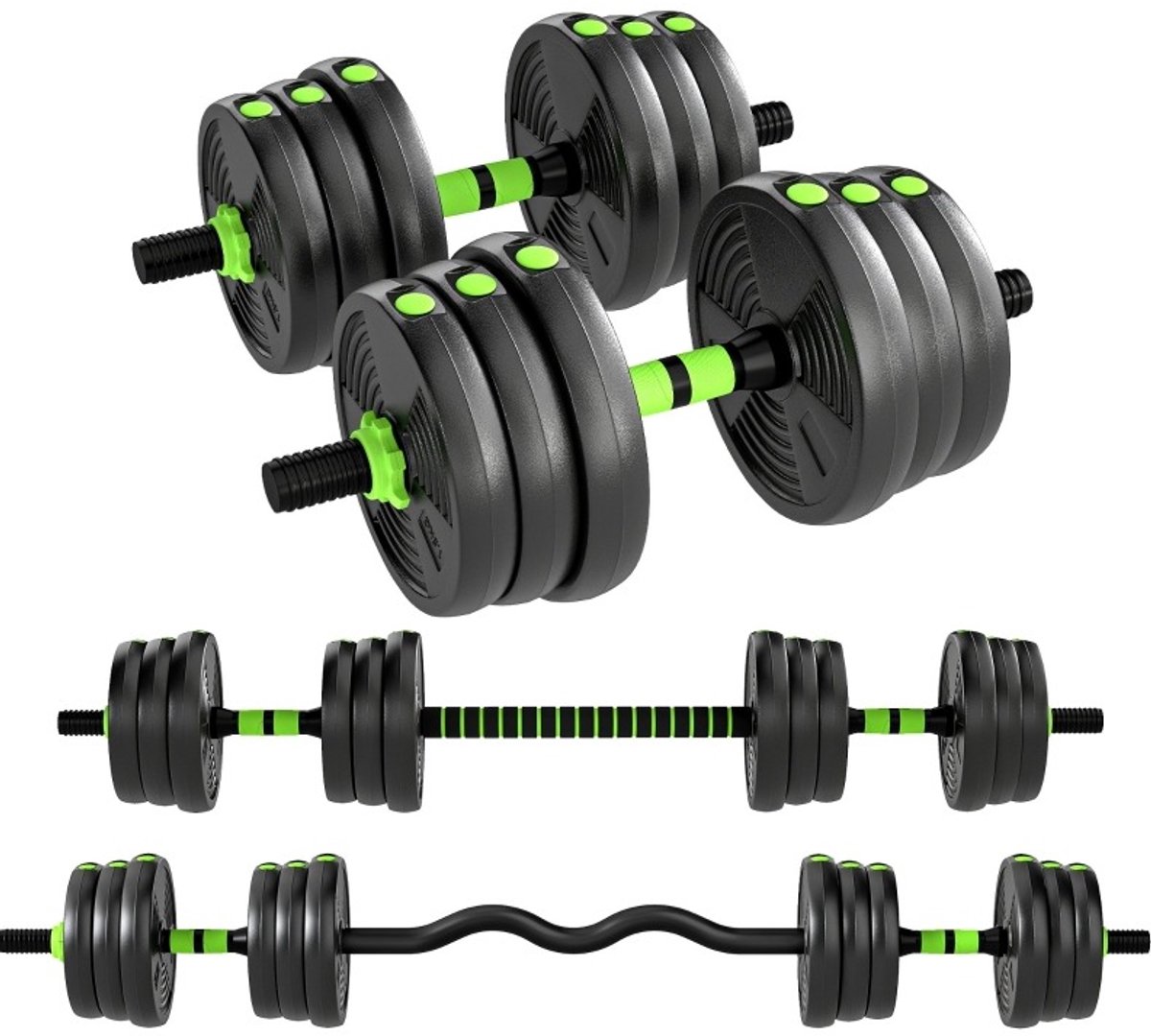 MODFU - Verstelbare Halterset - 25 Kg - 3-In-1 - Zwart Groen