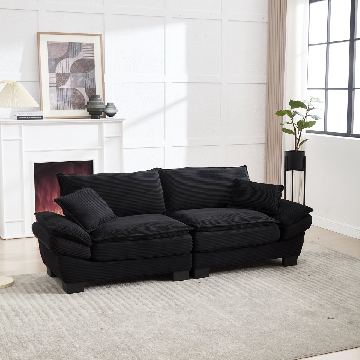 Zitbank - 224 x 81 x 81 cm - fluwelen bekleding - inclusief kussens - met houten poten - met armleuningen - met dikke zitkussens - met stevig frame