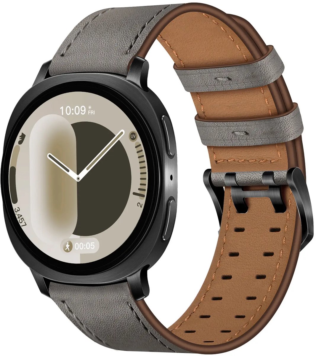 Strap-it Leren bandje met dubbele pin geschikt voor Samsung Galaxy Watch 9 (40/44mm) / Watch 8 (40/44mm) / 8 Classic (46mm) - Grijs