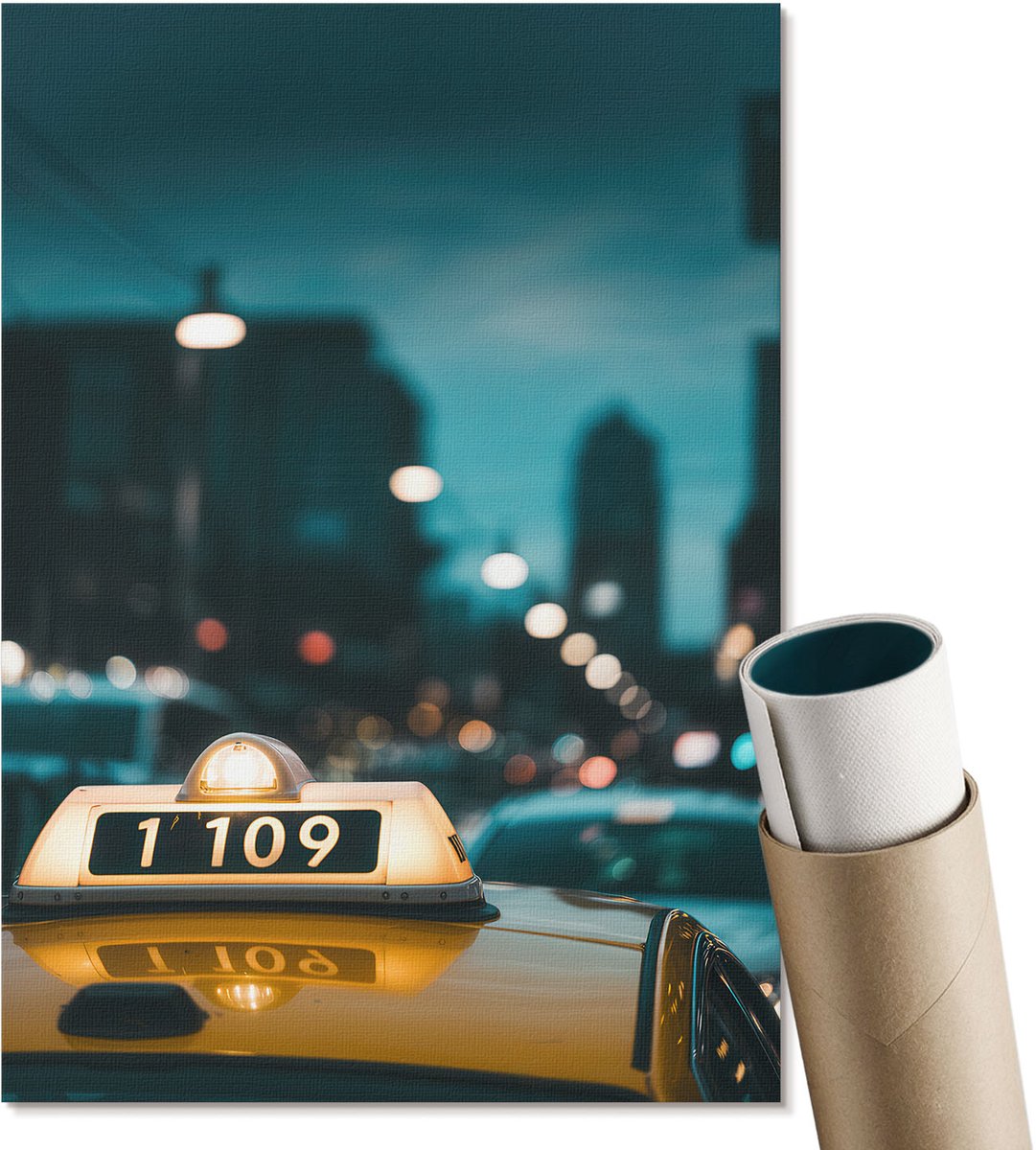 Coloray Polycanvas Wandposter - Neonlichten In De Stad, Blauw - A4 - Marine Wandposter - Rechthoek - Canvasposter - Woonkamer - Modern