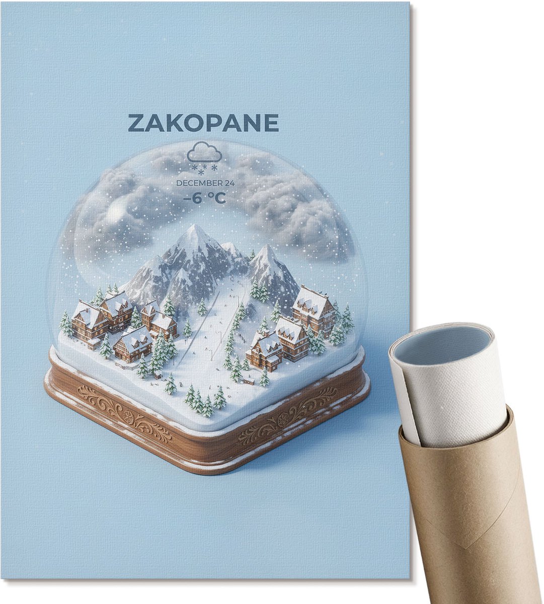 Coloray Canvas Poster Polycanvas - Sneeuwbol Zakopane, Illustratie - A4 - Blauw Poster - Rechthoek - Kunstposter - Woonkamer, Slaapkamer, Kantoor - Modern
