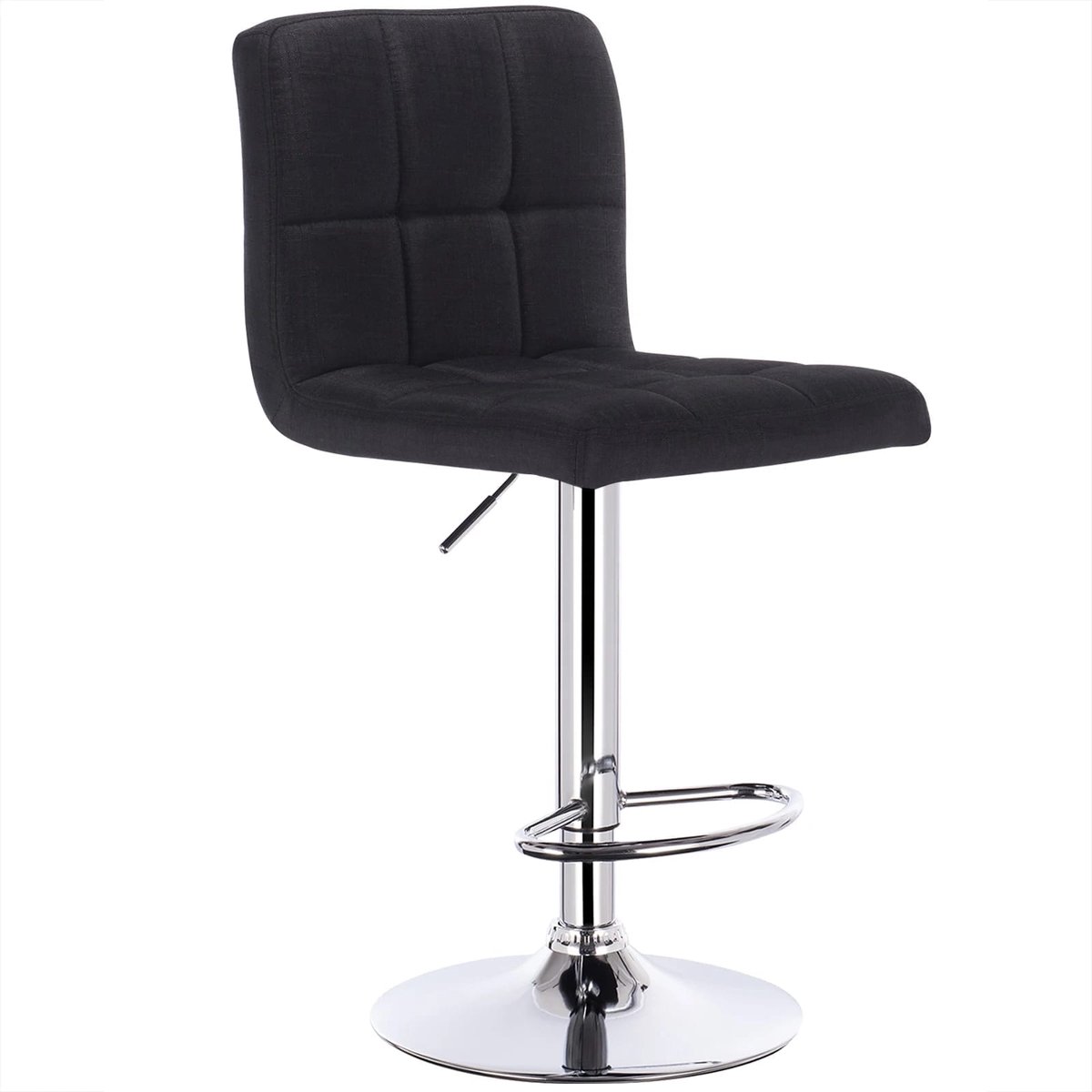 Klarven Barkruk met Rugleuning Zwart - Barkrukken Set van 2 - Barkrukken - Bar Chair - Verstelbare Zithoogte, Gevoerde Zitting, Chromen Frame, Draagvermogen tot 100 kg - B38xd44cm