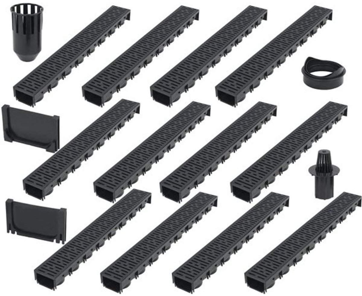 Afvoergoot Set - Afvoerset Tuingoot - Water Afvoeren Tuin - Modulair Systeem - 12 Meter Lengte - Zwart