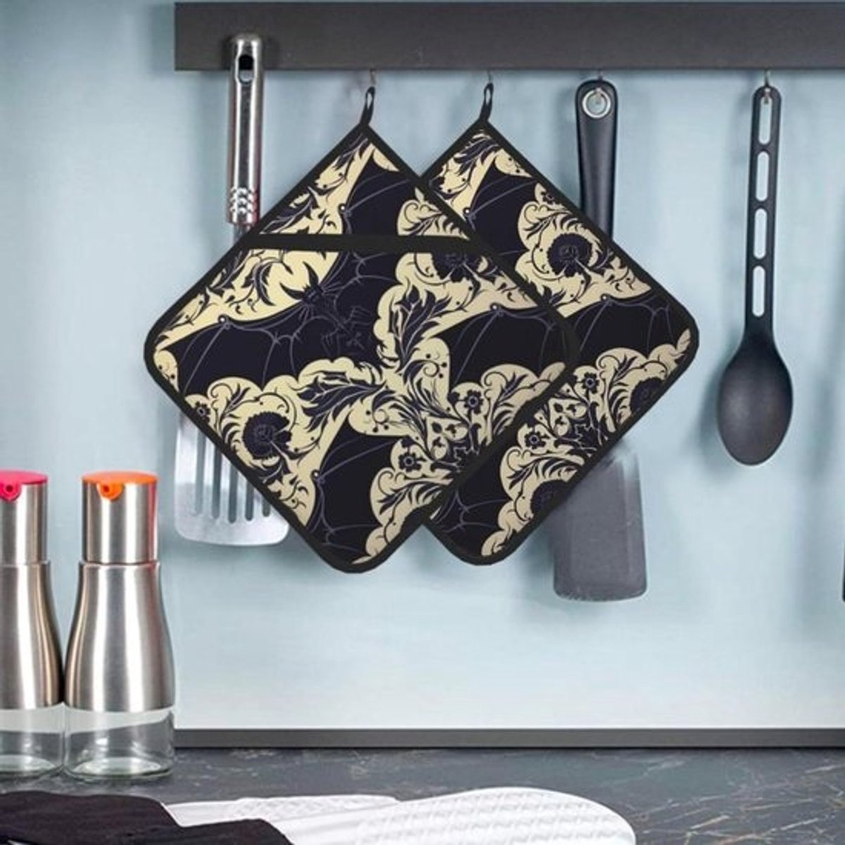 Pannenlappen met zak - Ovenwanten Onderzetters - Veilig Koken - Hittebestendig Polyester - 20 x 20.5 cm - Zwart