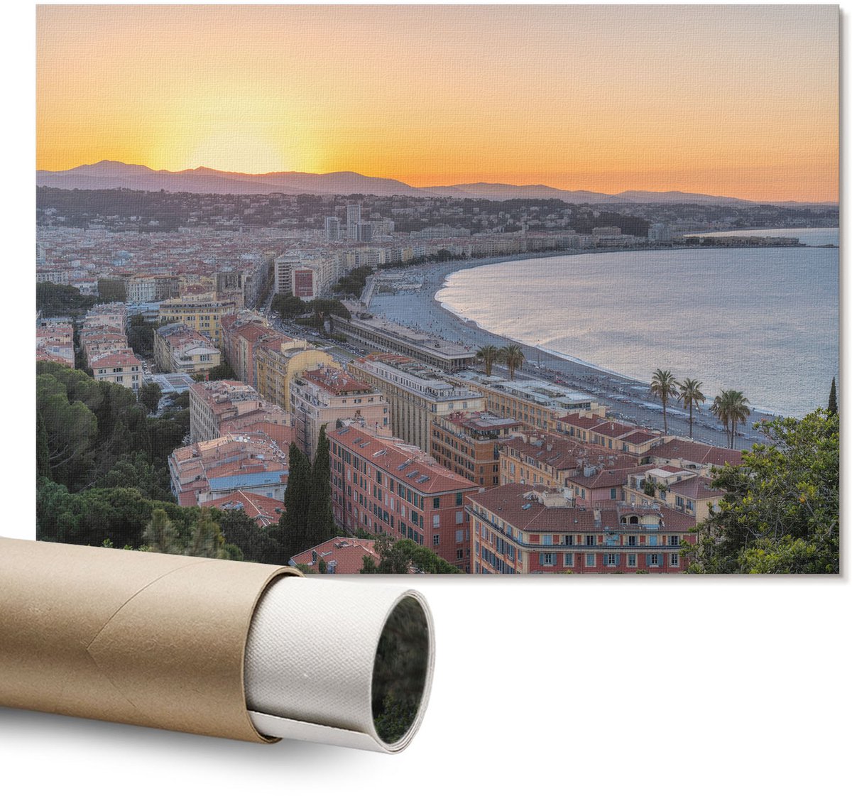 Coloray Polycanvas Wandposter – Zee West, Oranje – A1 – Bruin Illustratie – Rechthoek – Canvas Wandposter – Woonkamer – Klassiek