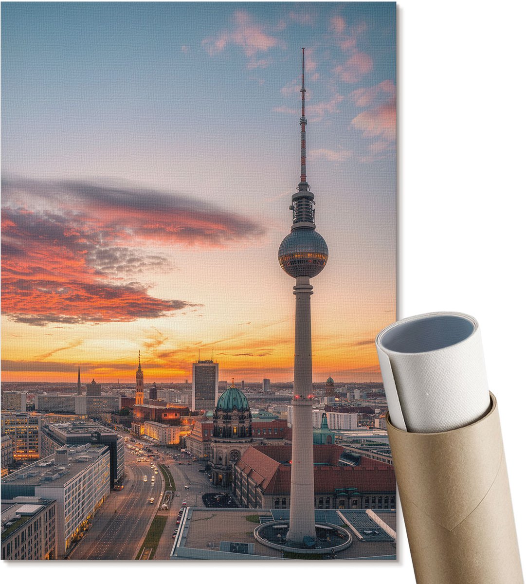 Coloray Canvas Poster Polycanvas - De Gloeilamp En De Stad, Beige - A3 - Zwart Patroon - Rechthoek - Decoratieve poster - Kantoor - Klassiek