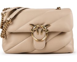 PINKO Leren Schoudertas Love Puff Classic CL Sheep Nappa Beige - Smoke Grey - Antique Gold