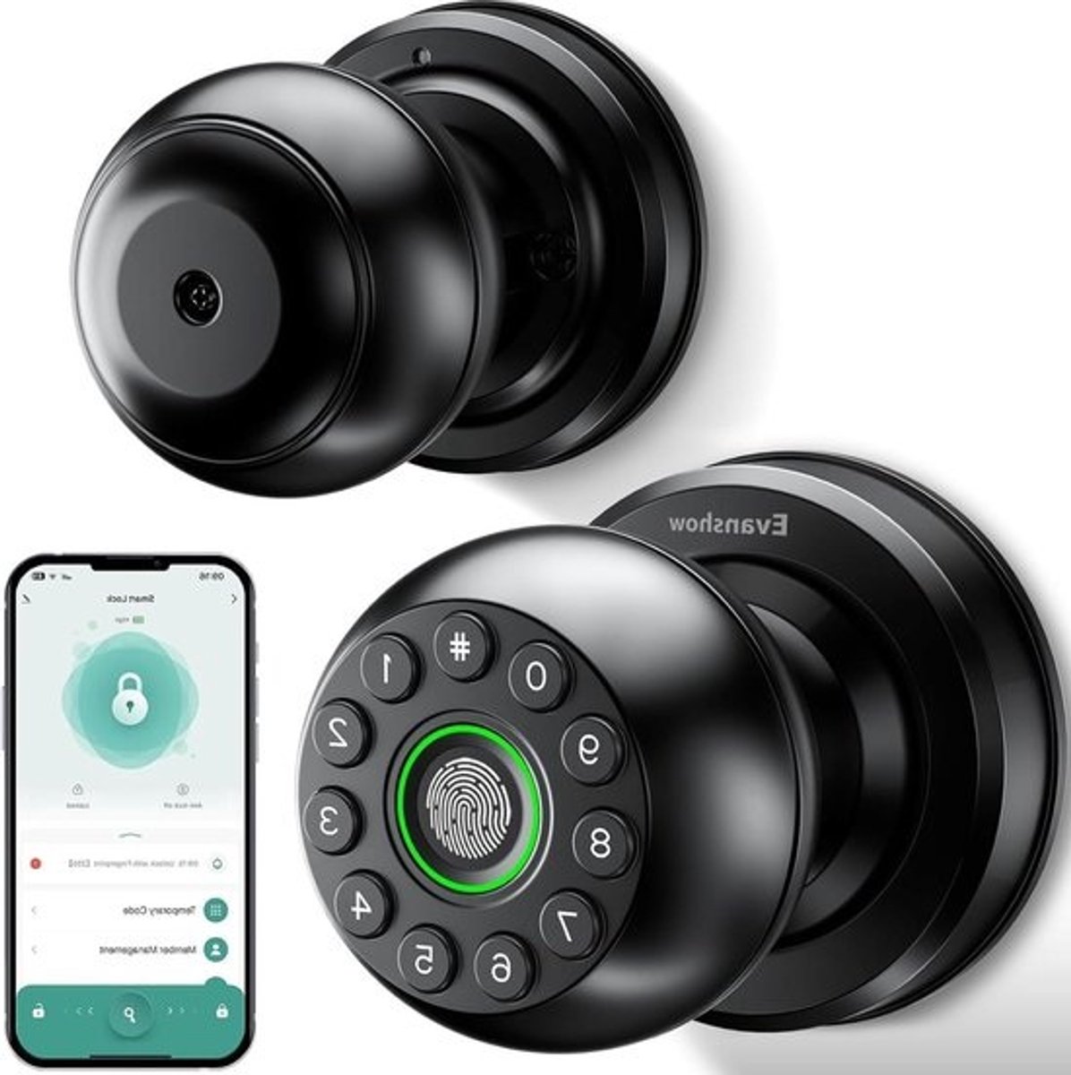 Slimme Deurkruk - Keyless Deurslot Vingerafdruk - Huis Beveiligen - 4-in-1 Ontgrendeling - 3-5 cm Deurdikte - Zwart