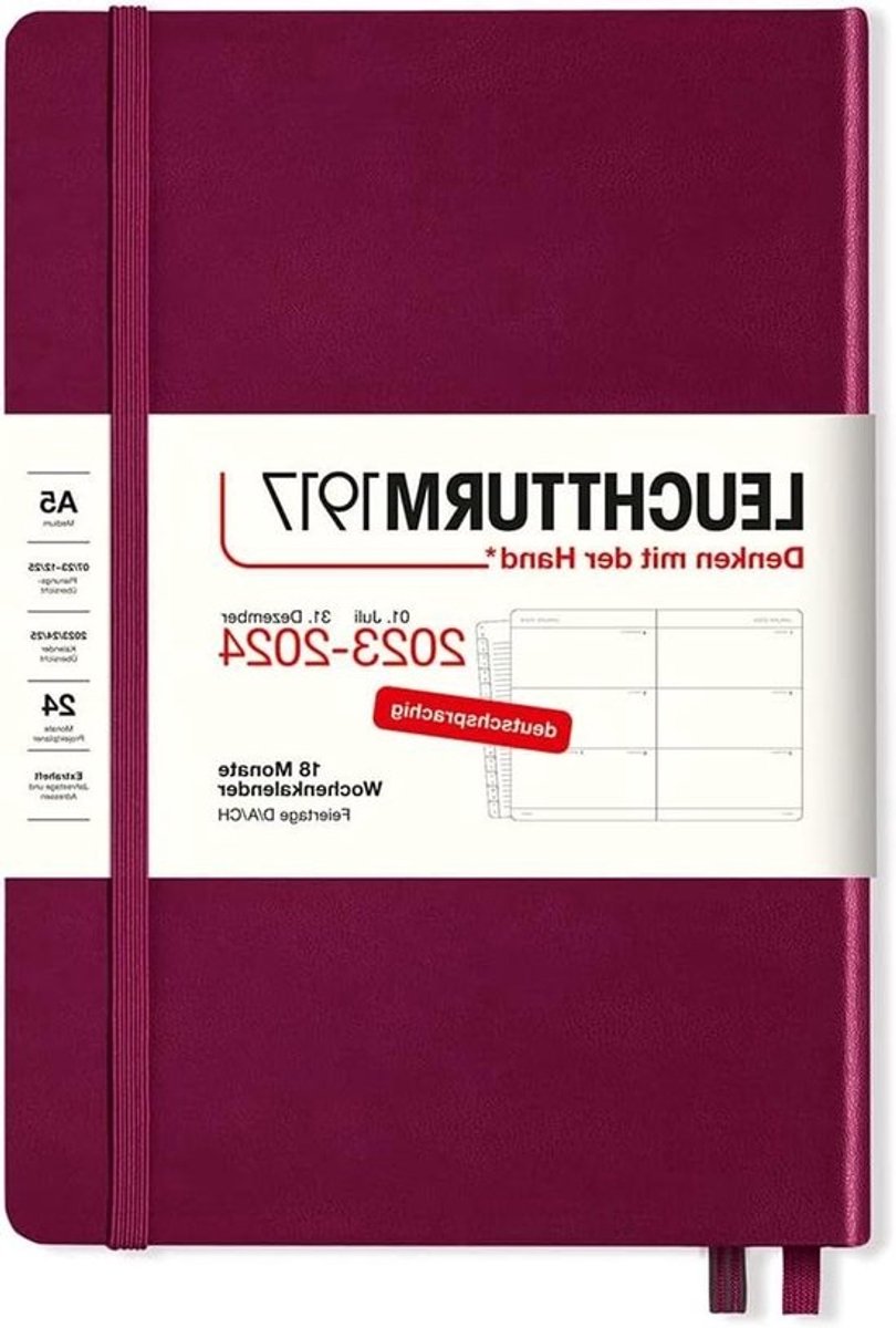 Weekkalender Medium - Agenda Planner - Afspraken Plannen - Zuurvrij Papier - A5 145 x 210 mm - Port Red