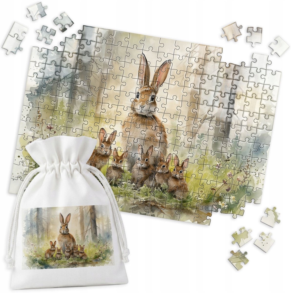 Traditionele Puzzel - 192 Stukjes - Konijn in Bos