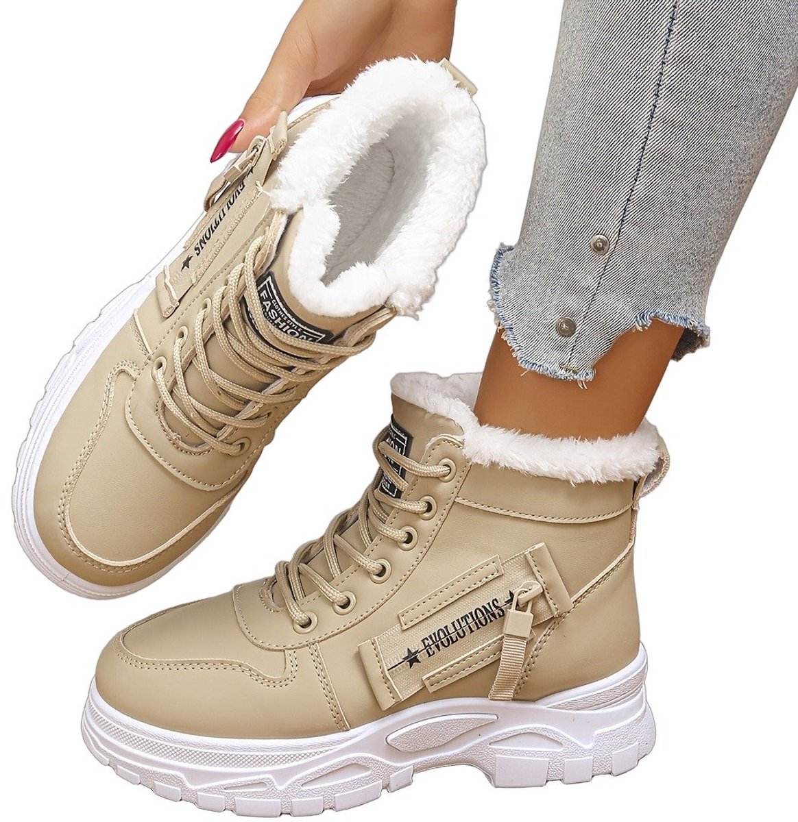 Currero Snowboots Dames Sneeuwlaarzen Dames Winterlaarzen Gevoerde Winterschoenen Waterdicht Antislip Zool Warm Gevoerd Wandellaarzen Winter Abrikoos Breed
