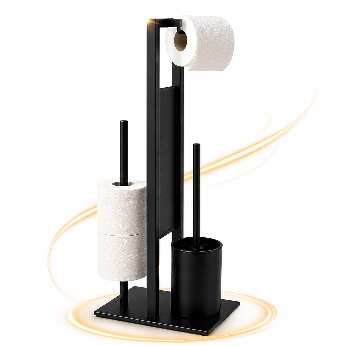 3-in-1 Toiletrolhouder & WC Borstelhouder - Zwart Metaal