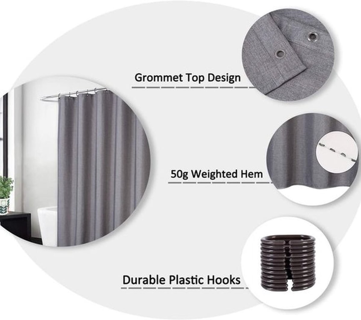 Luxe vlaslinnen douchegordijn voor badkamer, zware stof 240 g/m², grijs 80 x 180 cm
