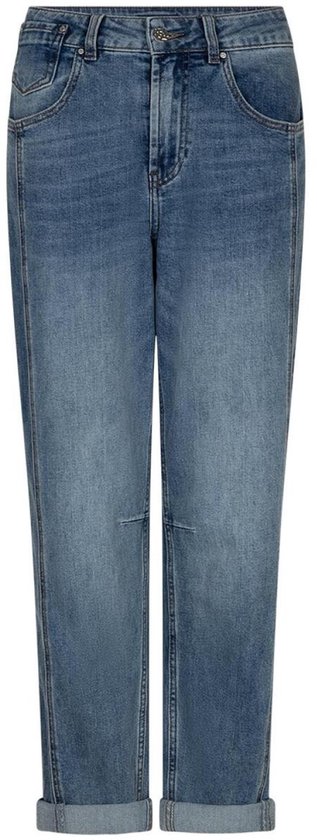 Blauwe denim jeans met een vintage wassing, rechte pijpen en omgeslagen broekspijpen.