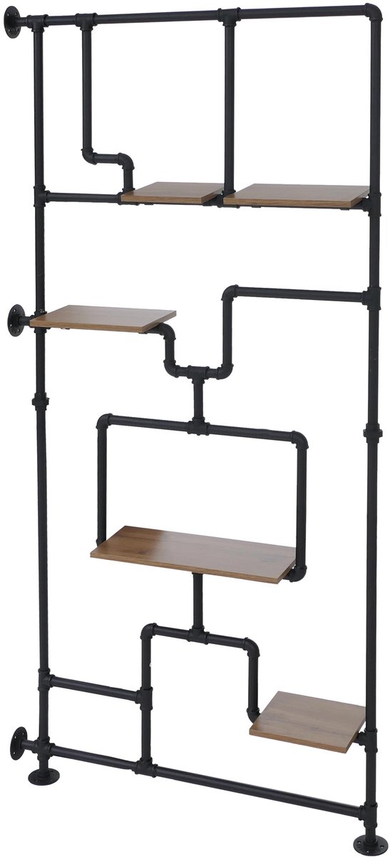 Ruimteverdeler met plank MCW-P10, woonplank opbergplank, industrieel metaal melamine MVG 203x100x20cm ~ bruin