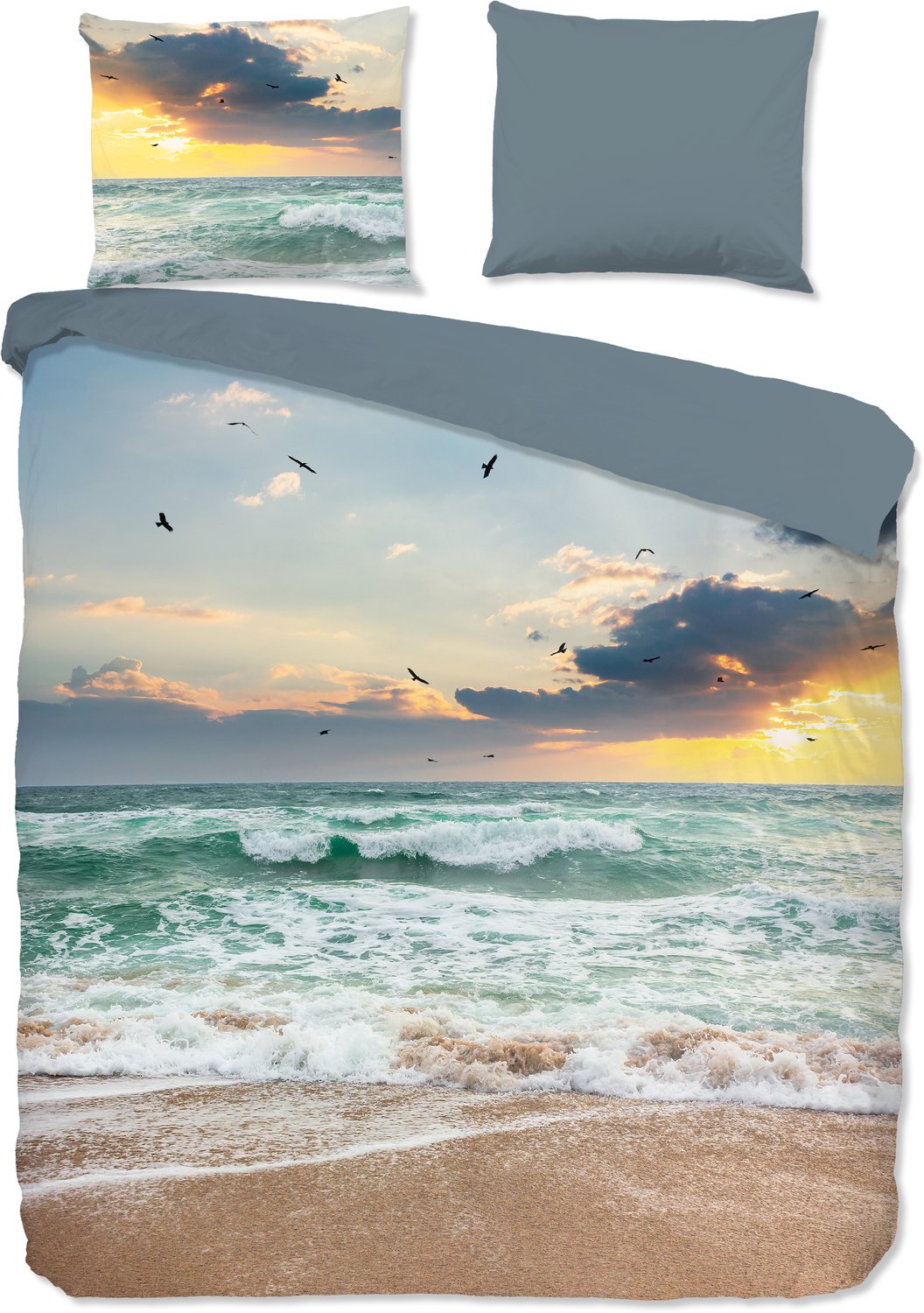 Pure dekbedovertrek zee met ondergaande zon - 2 persoons 200x200/220 cm - Multi - Microvezel