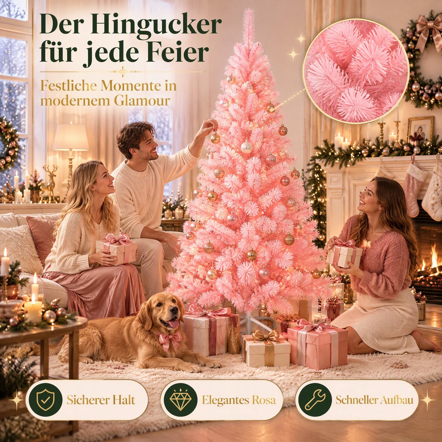 Froadp 210CM Roze kunstkerstboom, vlamvertragend pvc, natuurlijk ogende naalden, stevige standaard van roestvrij staal/kunststof, herbruikbaar, eenvoudig te monteren; geschikt voor woonkamers, etalages en bedrijfspanden. – foto 3