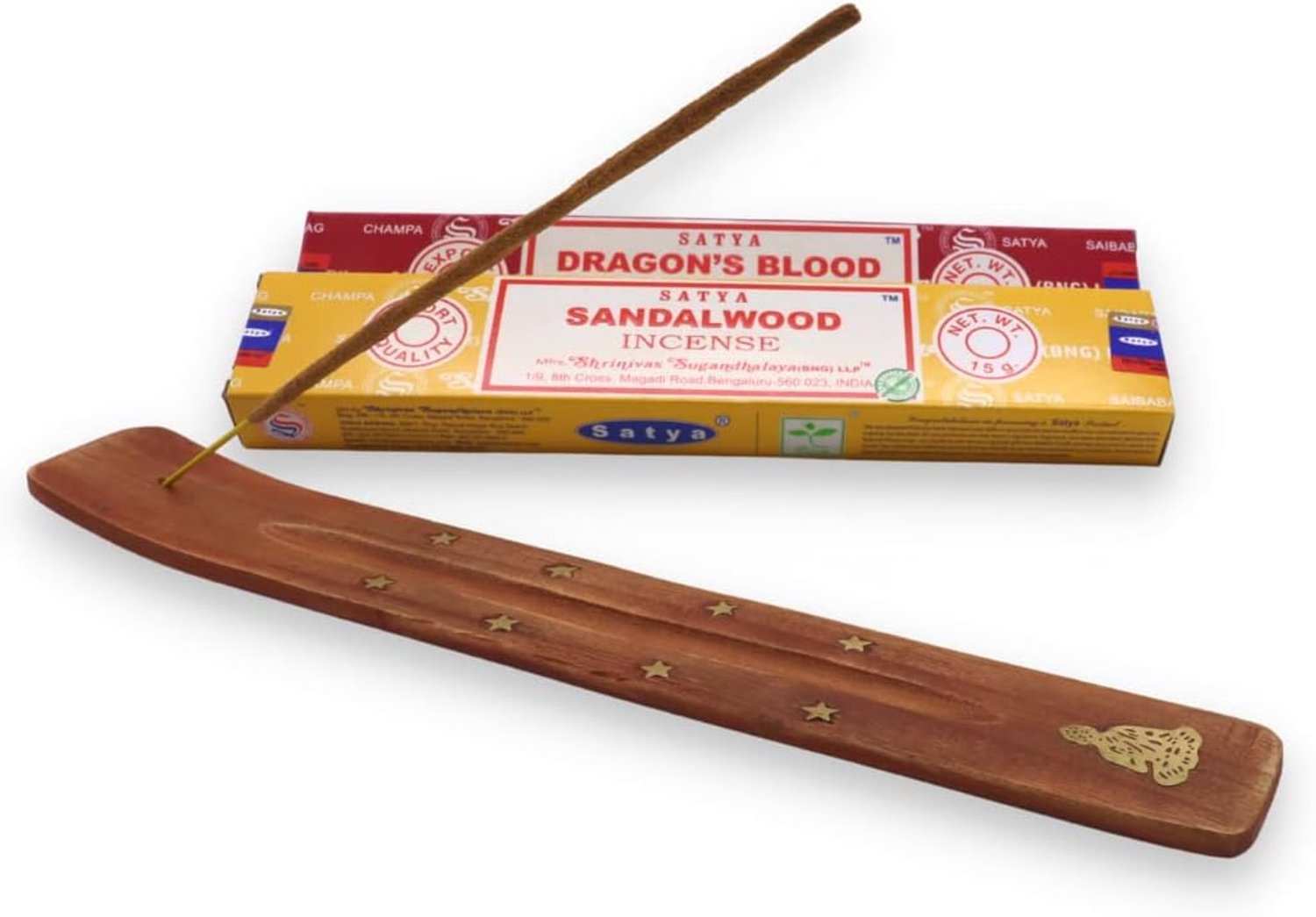 Wierookstokjes starter set 26x4 cm - handgesneden rookplank - inclusief Satya wierook - perfect voor ontspanning - Vemera