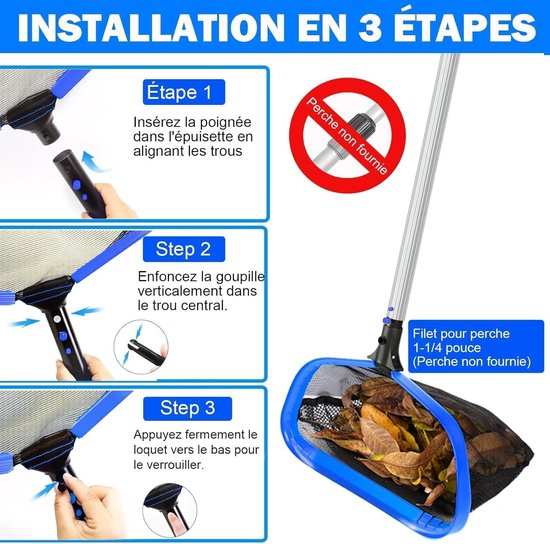 Zwembadnet - Blauw - 46 cm - Aluminium Frame met Fijnmazig Net - Voor Zwembaden en Vijvers — afbeelding 3