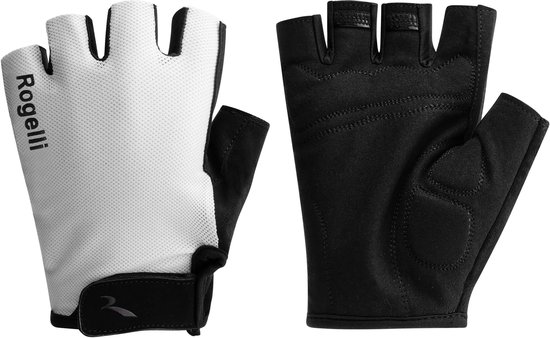 Rogelli fietshandschoenen met witte ademende bovenkant en zwarte palm met padding.