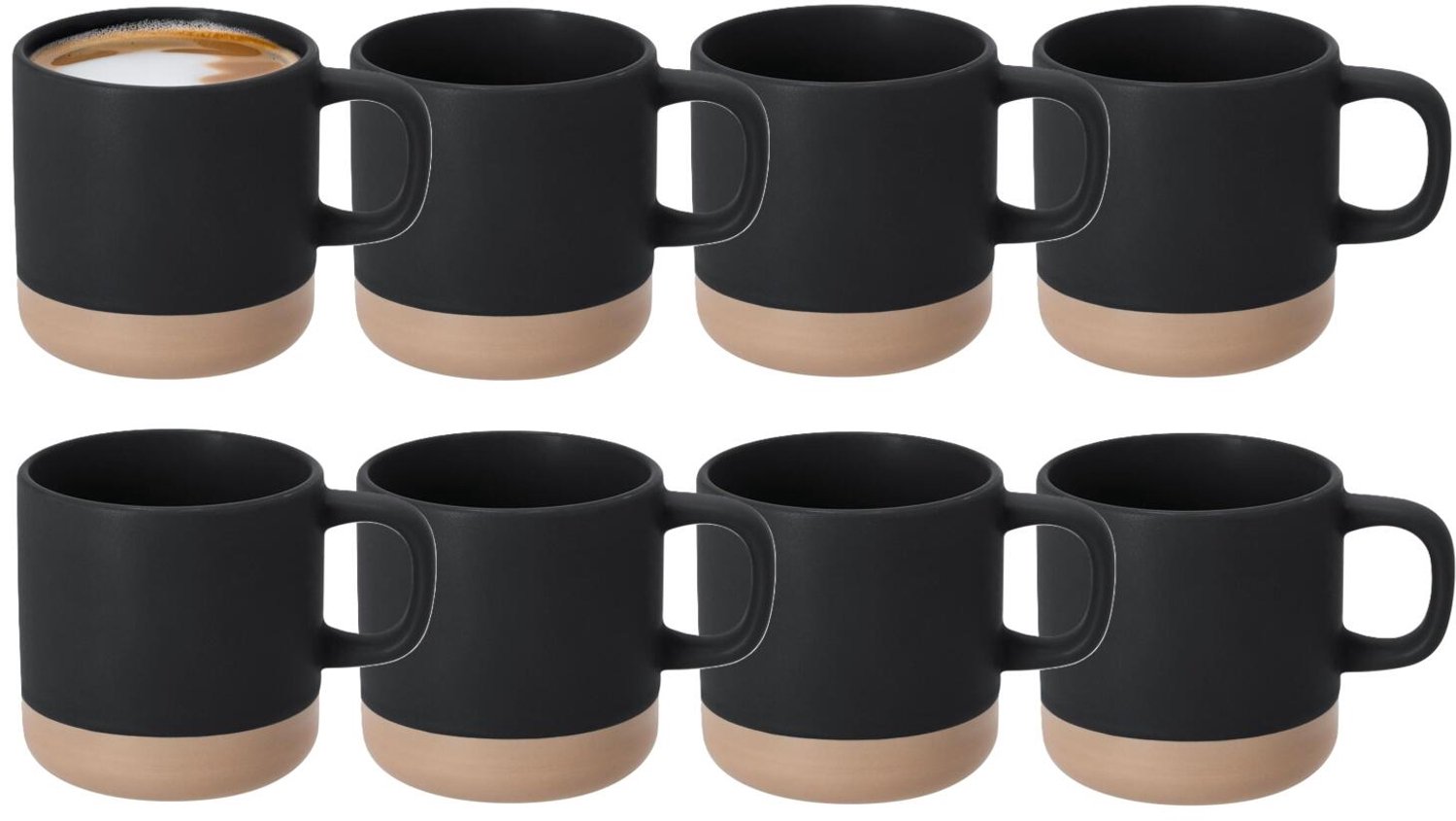 Bellatio Design Koffiekopjes Eliza - 8x stuks - zwart/beige - 350 ml - mokken - keramiek - bekers - 2 kleurig