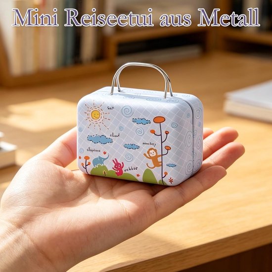 Mini reiscase, klein, met draaggreep, cadeauverpakking, reis herinneringen, opbergen — afbeelding 4