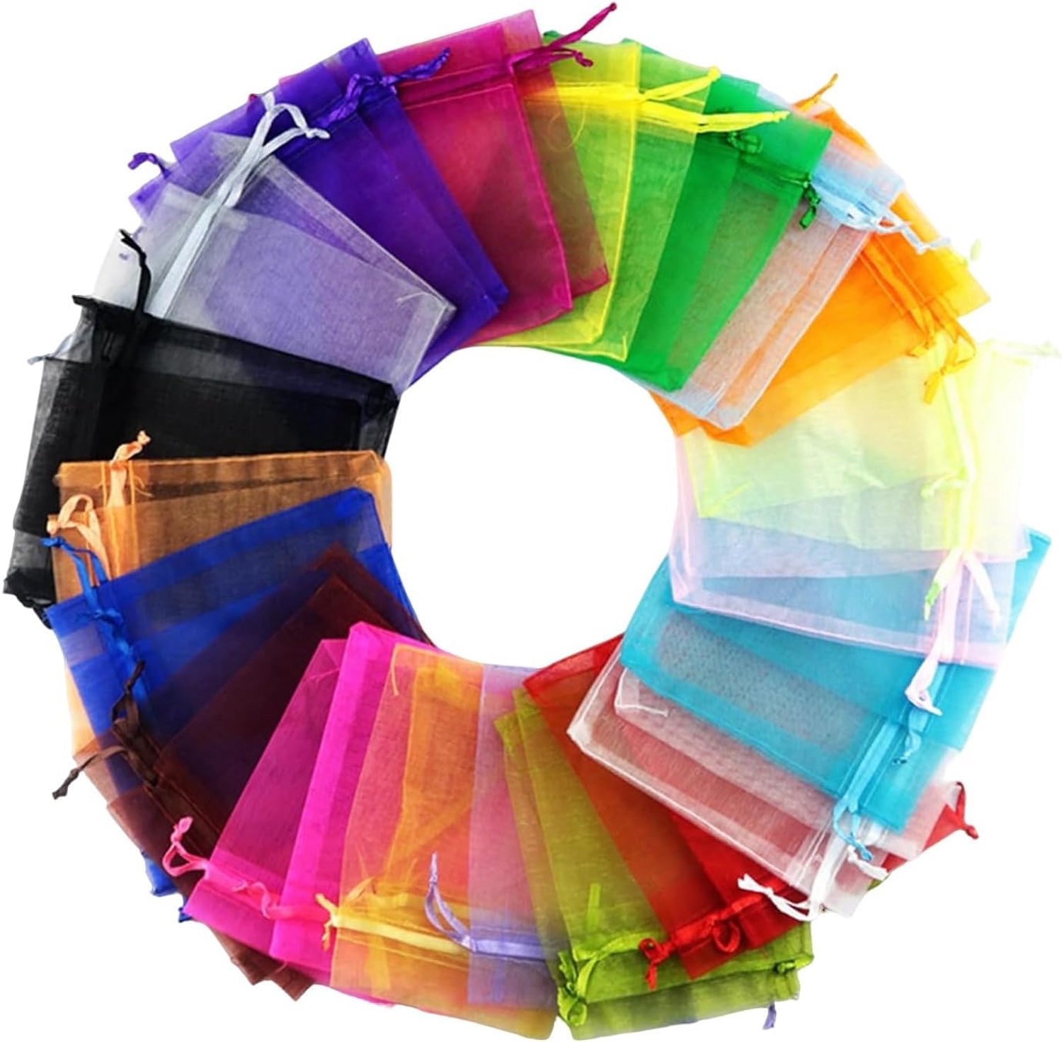 Set van 50 Multicolore Organza Tassen - 10x15cm Trekkoord Pouches