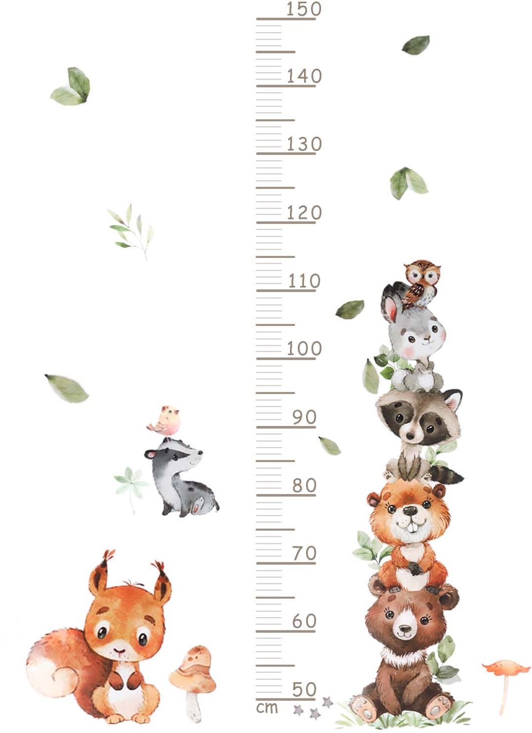 Kinder Meetlat Wandtattoo met Dieren Thema voor de Kinderkamer