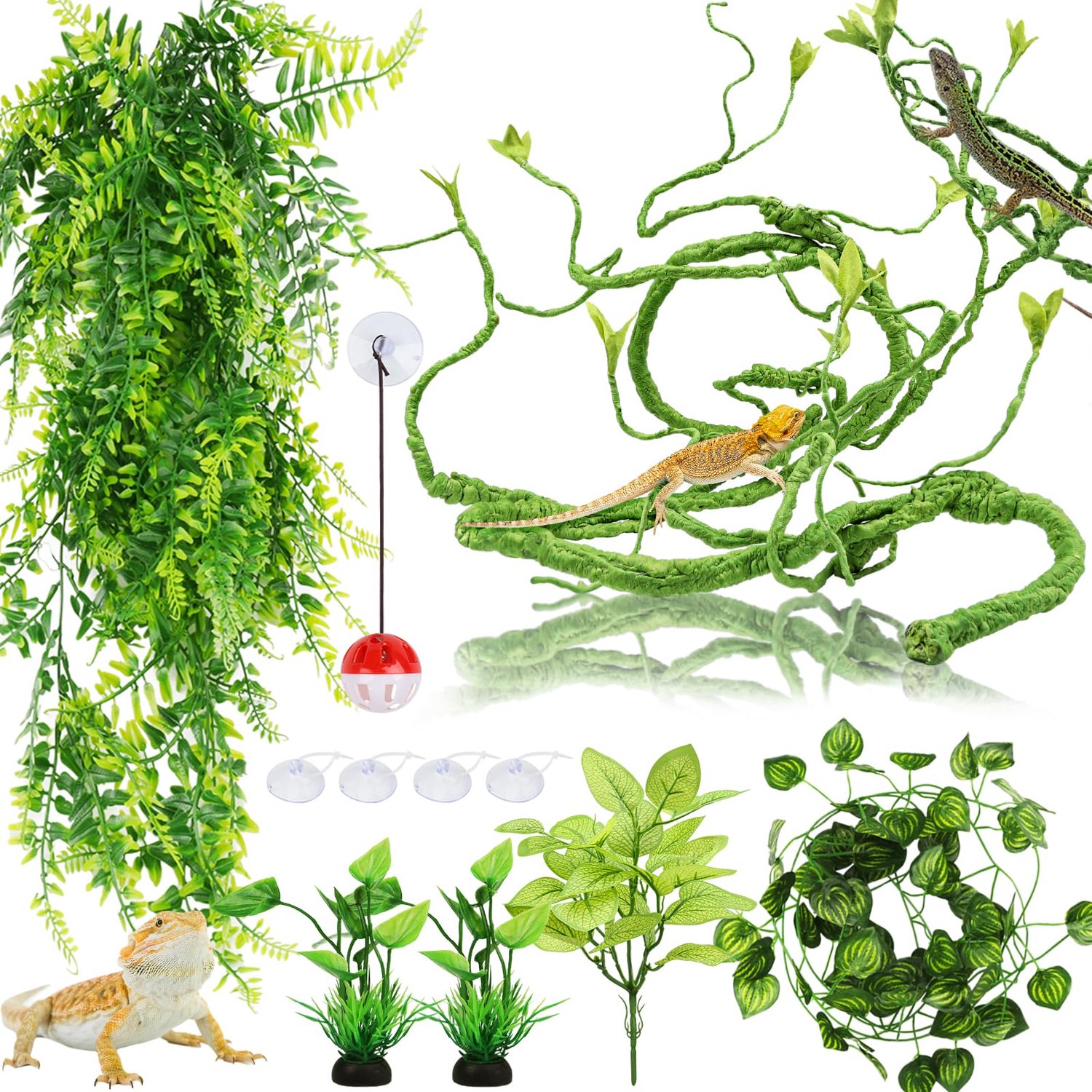 Reptielenplanten - Kunstmatige Hangplant - Flexibele Kunststof Bladeren - Duurzaam - Junglewijnstok - Perfect voor Hagedissen en Kameleons - Kunstplanten